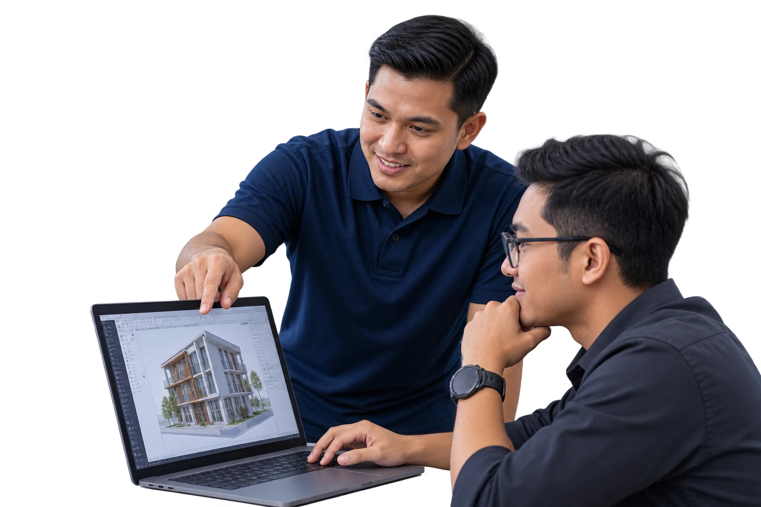 Instructor explaining an architectural design to a participant